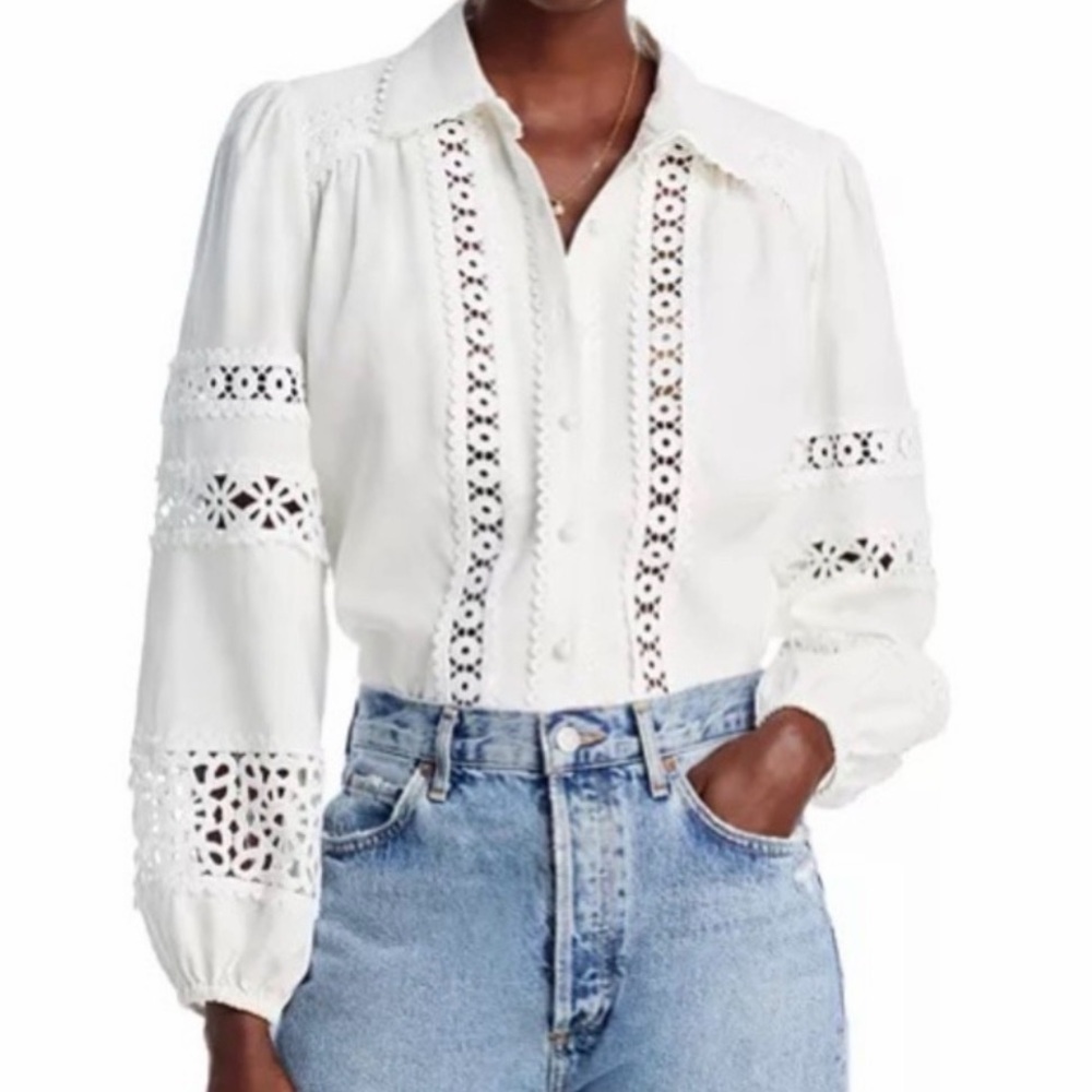 AQUA White Lace Button Up Shirt EUC